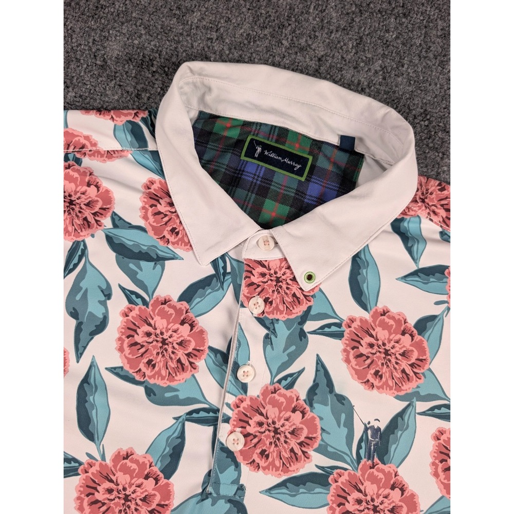 William Murray Tropical Mums Polo Shirt Mens XL Golf Floral Performance